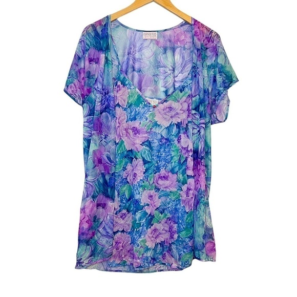 Vintage Feather Bed Intimates Slip Dress and Kimono Floral Pajama Small - Picture 1 of 6